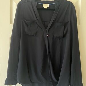 Maeve Navy Blue Blouse with Draped Front